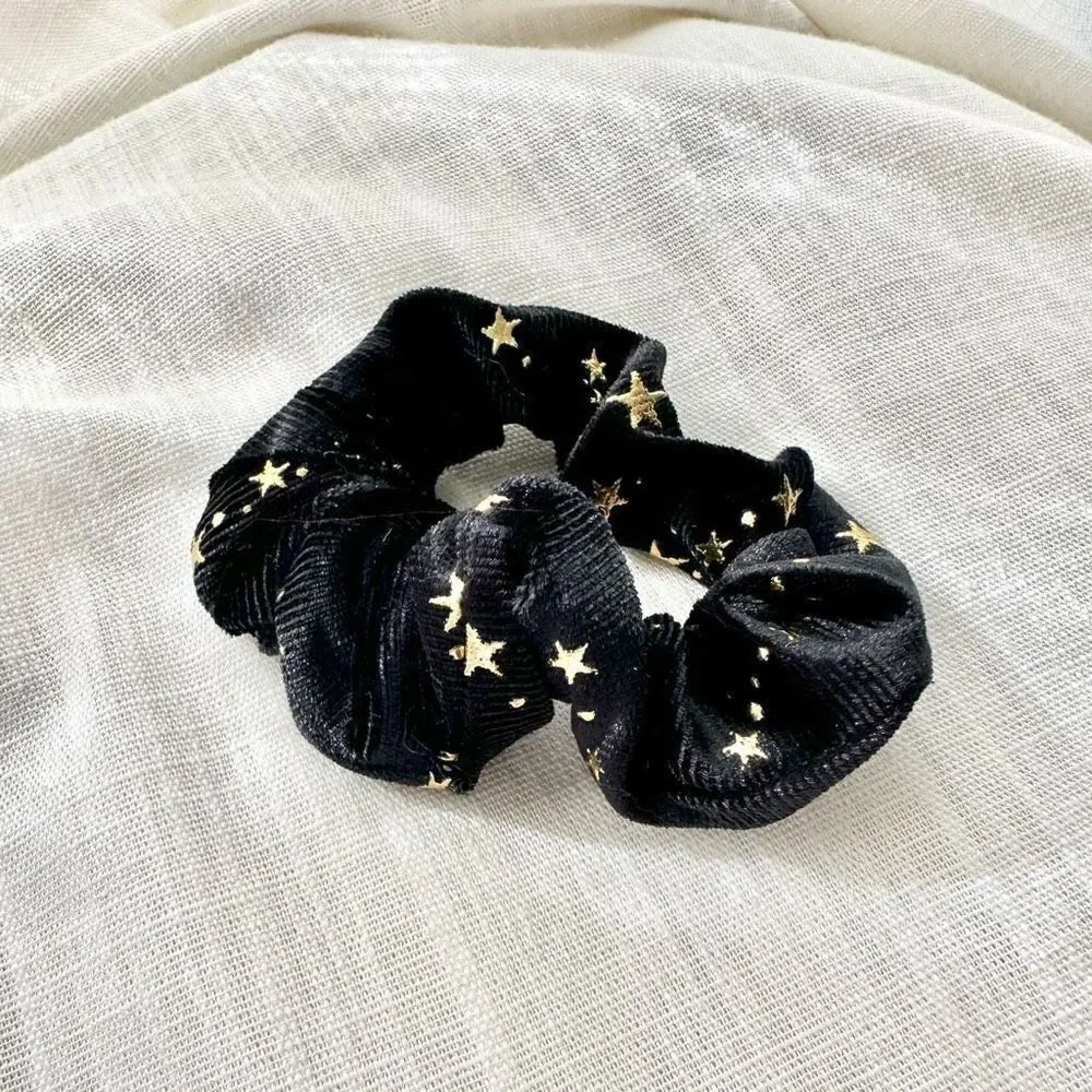 Black gold star embellished hair scrunchie
